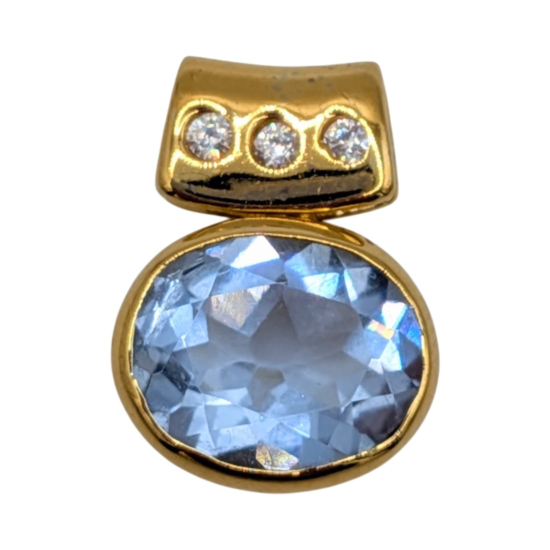 Signed Gold Over Sterling Silver Blue Spinel Cz Oval Slide Pendant: Signed Gold Over Sterling Silver, Blue Spinel, White CZ Oval Slide Pendant. Signed UTC 925 China. 3.5g