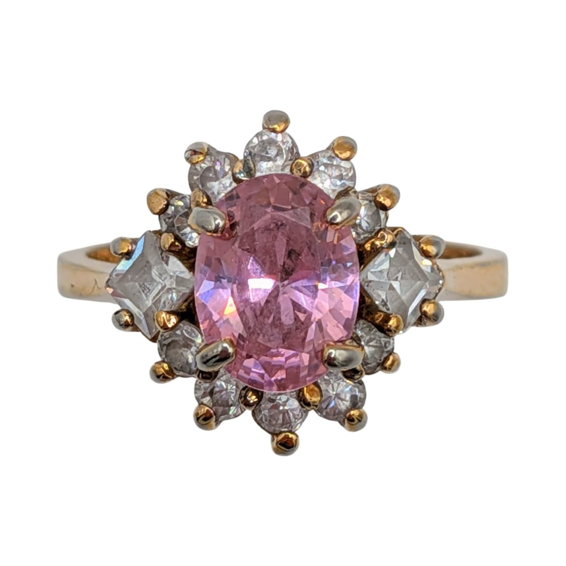 Signed Gold Over Sterling Silver CZ Oval Cut Halo Ring Size 6.25 (1 of 6)