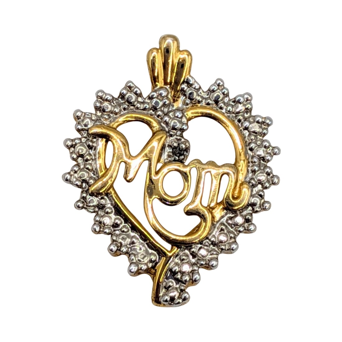 Signed Gold Over Sterling Silver Diamond Mom Heart Pendant: Signed Gold Over Sterling Silver, Diamond Mom Heart Pendant. Signed JCM 925 Thailand. 1.8g