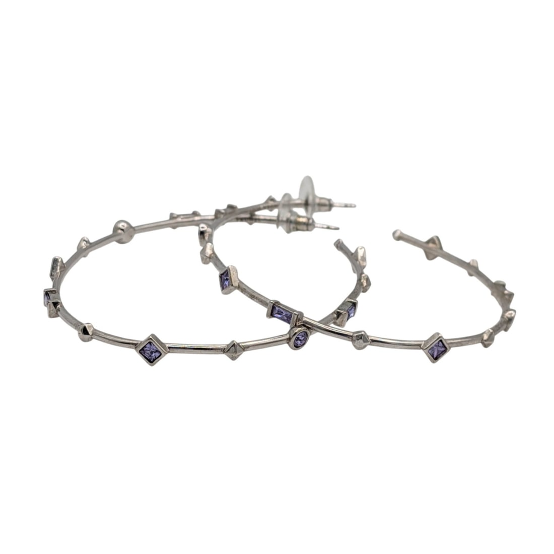 Kendra Scott Sterling Silver Lavender Crystal Segmented Hoop Stud Earrings: Kendra Scott Sterling Silver, Lavender Crystal Segmented Hoop Stud Earrings. Signed Kendra Scott. 9.2g
