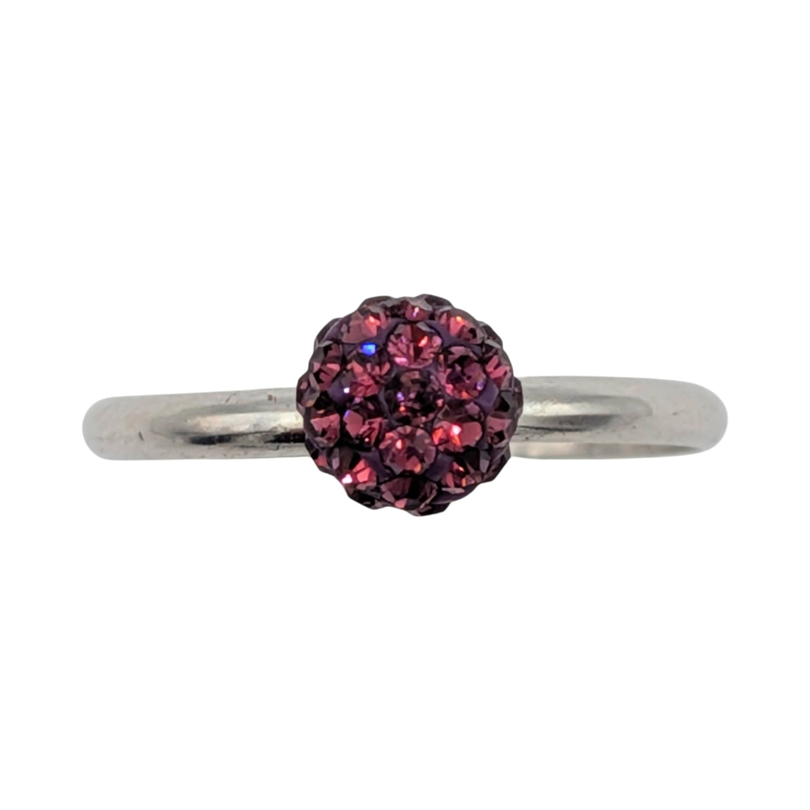 Signed Sterling Silver Purple Rhinestone Studded Ball Ring Size 7: Signed Sterling Silver Purple Rhinestone Studded Ball Ring. Size 7. Signed JCM 925. 2.4g