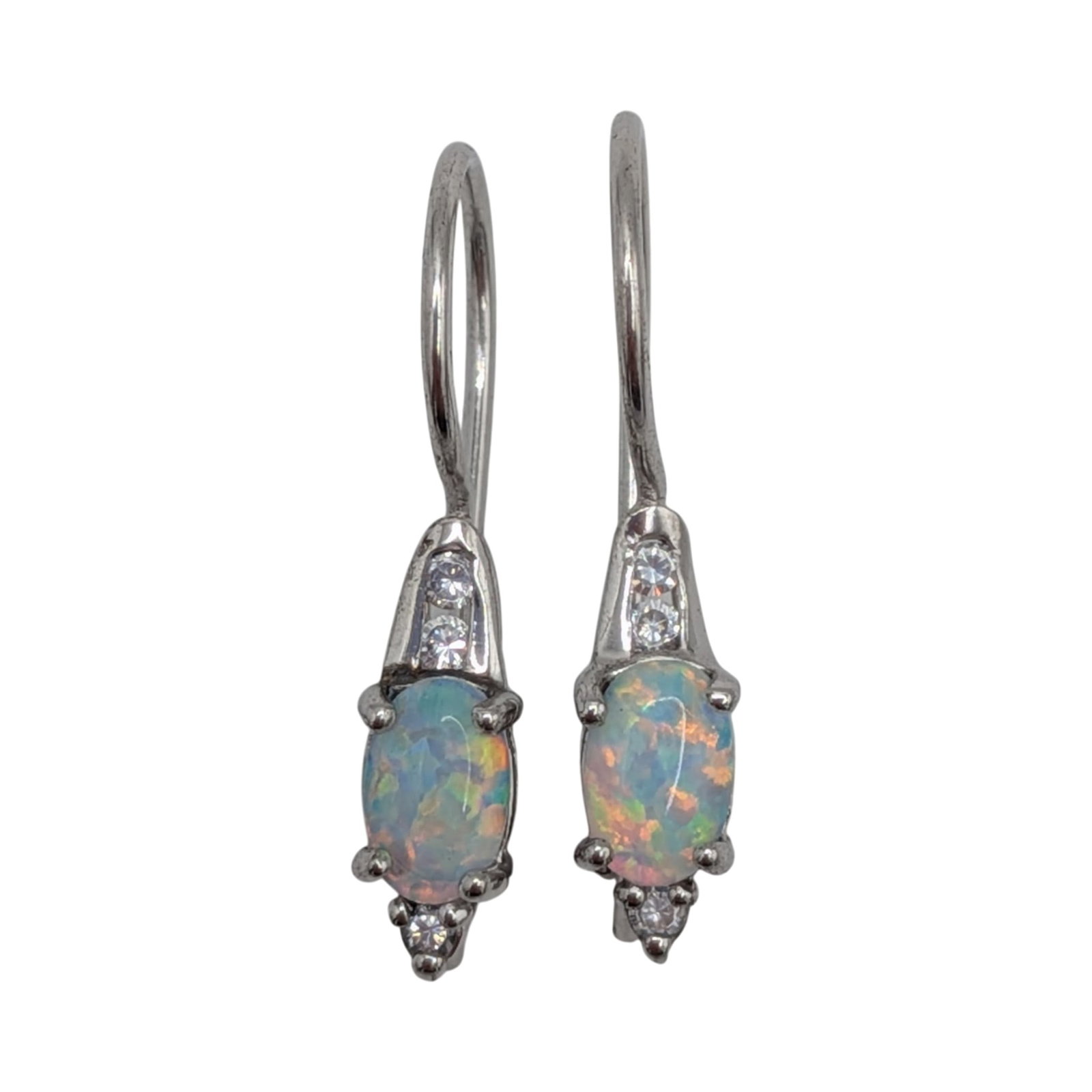 Signed Sterling Silver Opal CZ Drop Earrings (1 of 3)