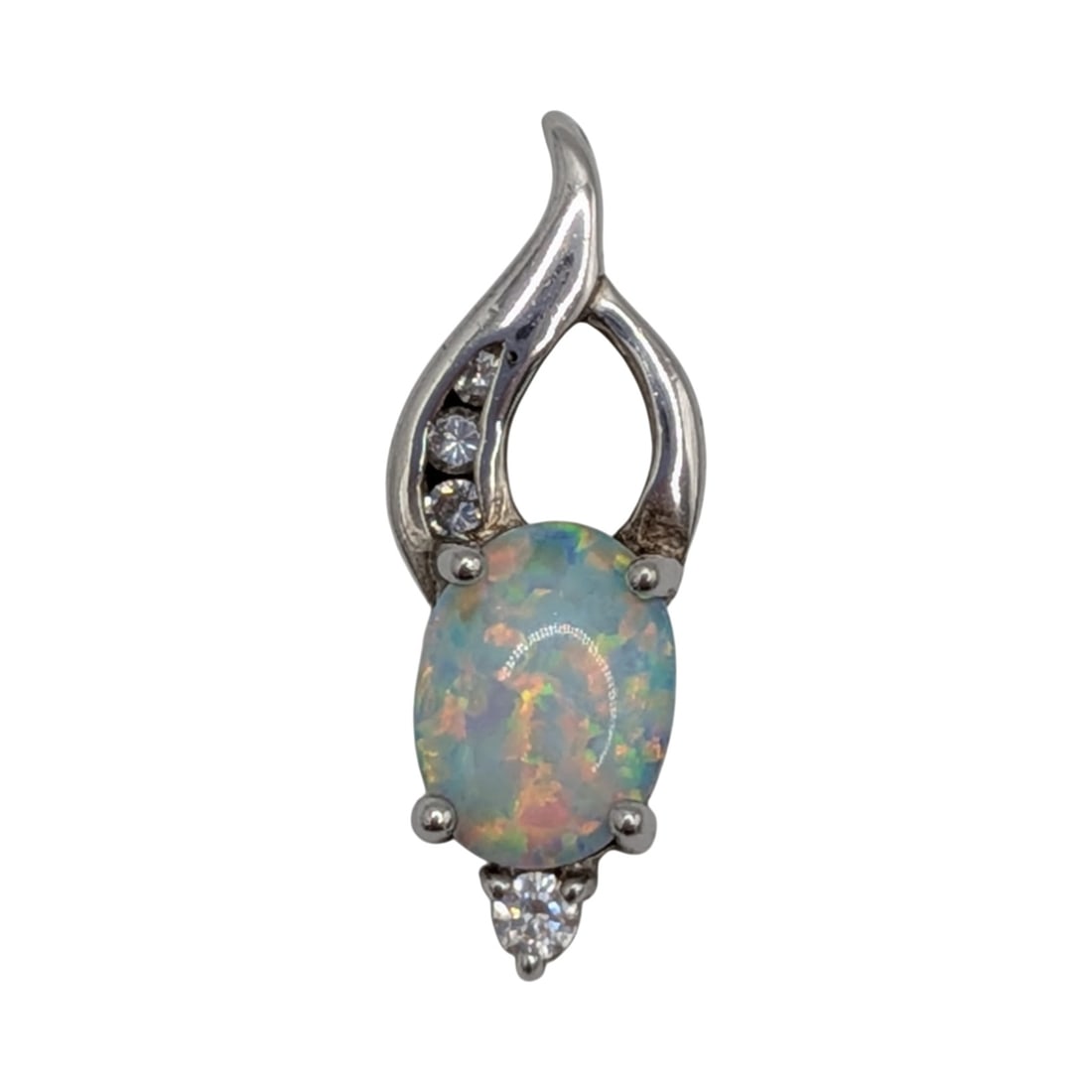 Signed Sterling Silver Opal CZ Oval Slide Pendant: Signed Sterling Silver, Opal, CZ Oval Slide Pendant. Signed NV 925. 1.1g