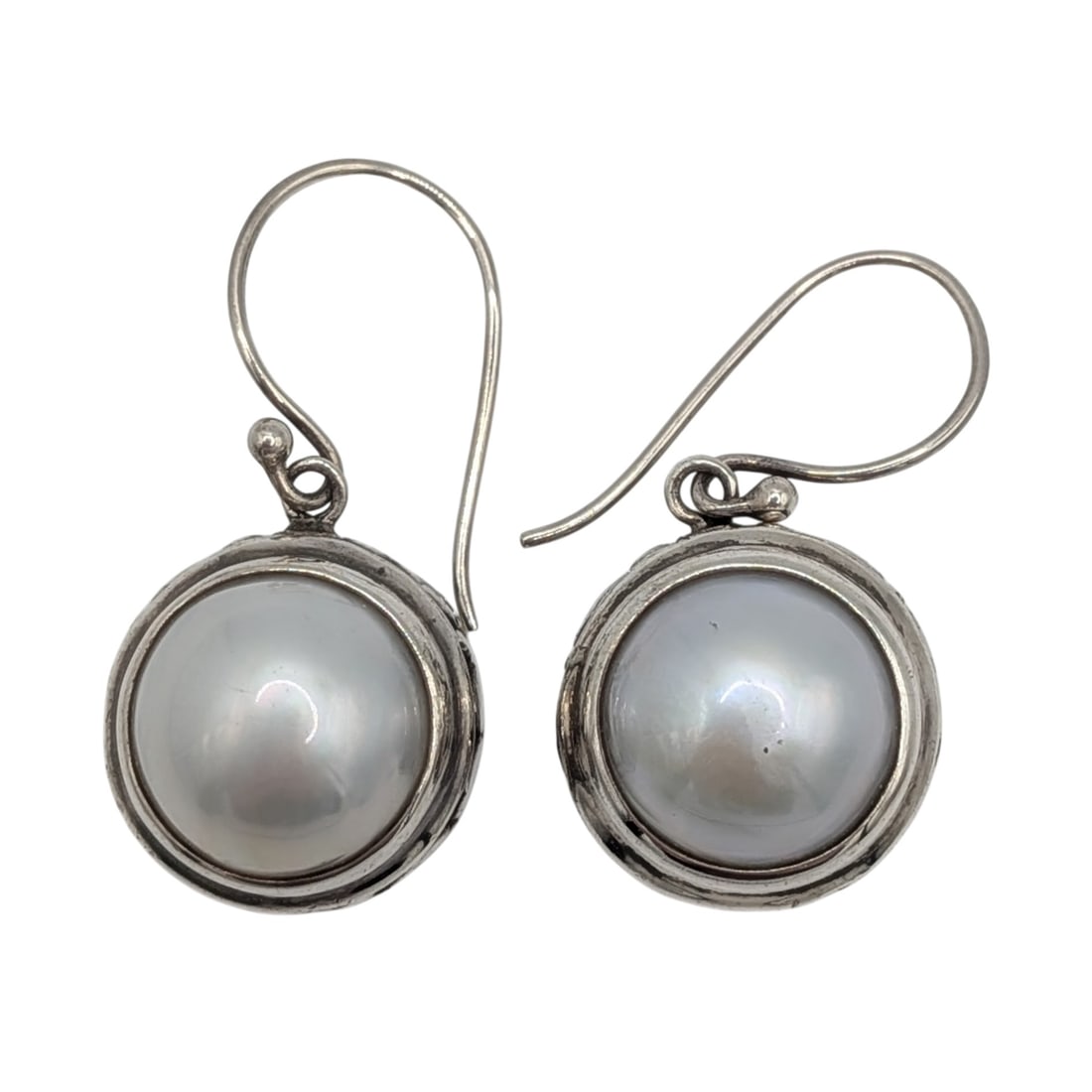 Signed Sterling Silver Pearl Scroll Cut Dangle Earrings (1 of 4)
