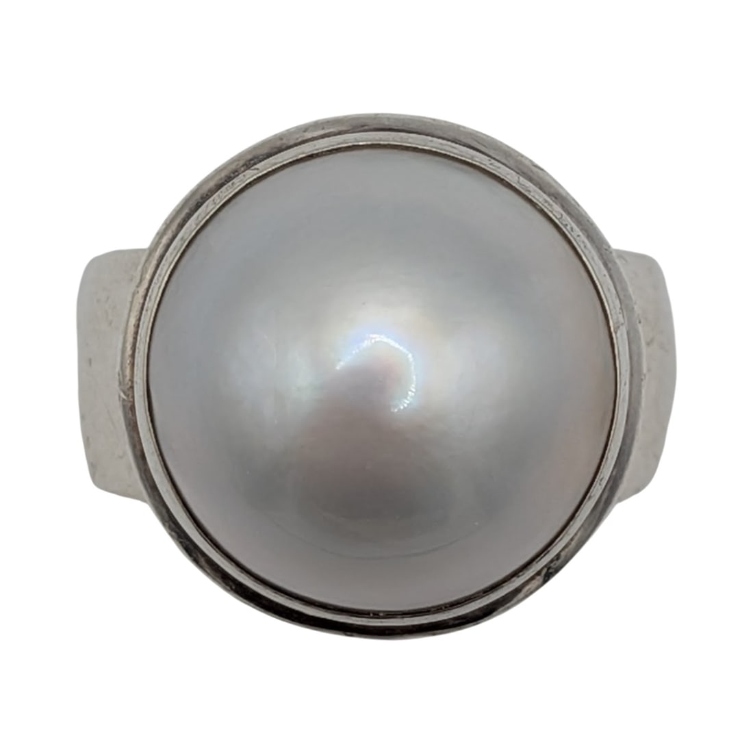 Sterling Silver Pearl Half Dome Solitaire Ring Size 7 (1 of 4)