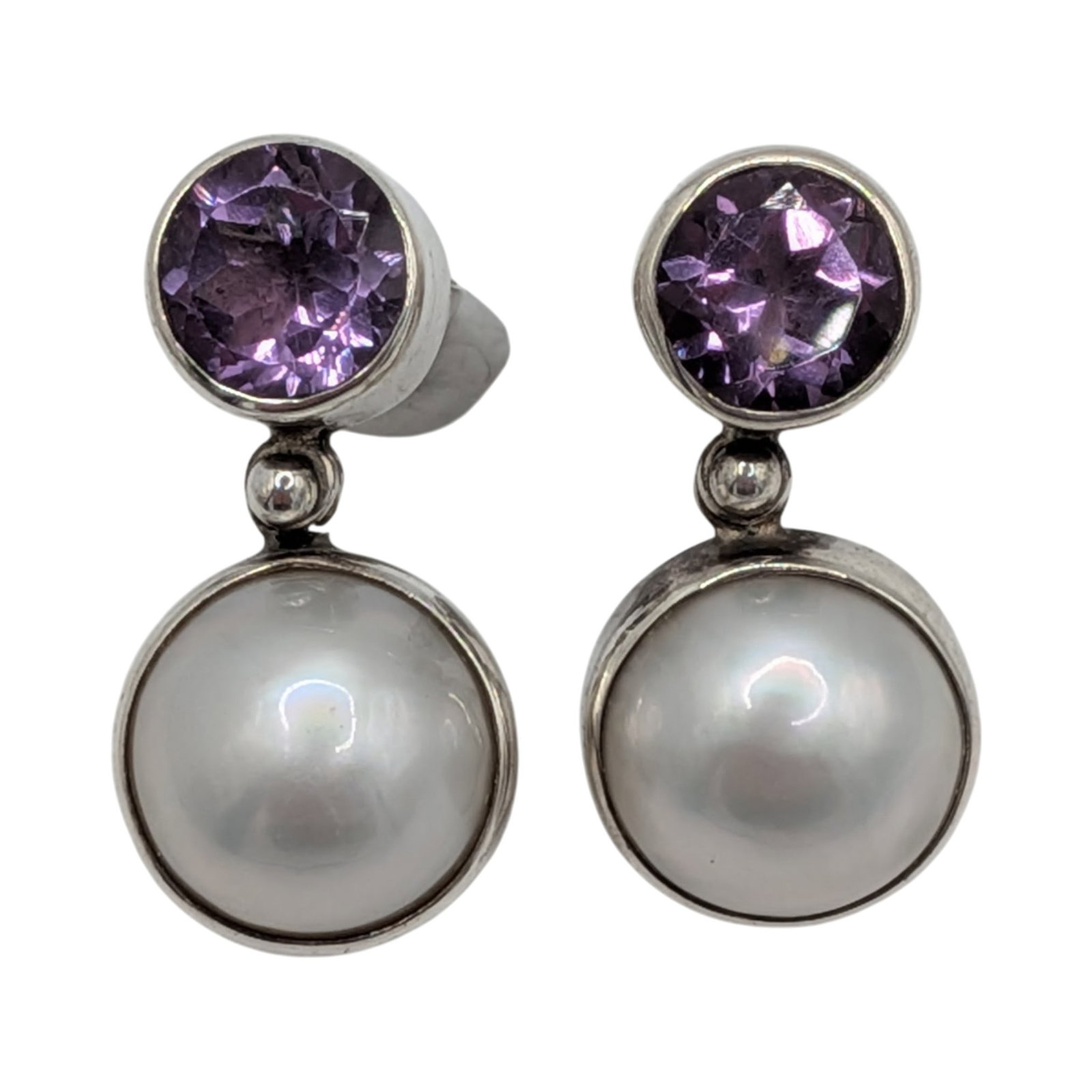 Sterling Silver Pearl Amethyst Hinge Drop Earrings (1 of 3)