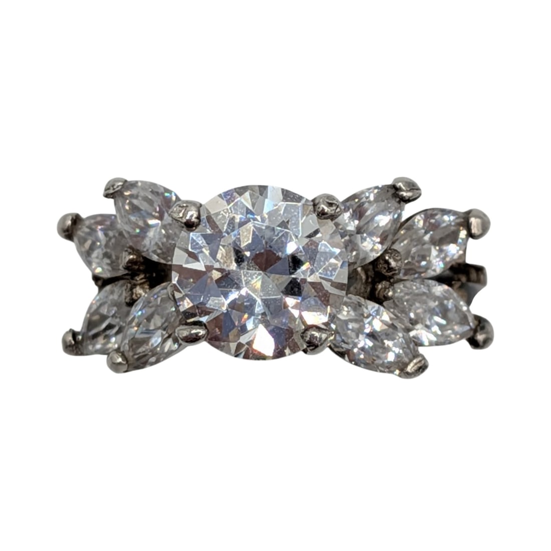 Lind Sterling Silver CZ Marquise Leaf Statement Ring Size 6.75 (1 of 4)