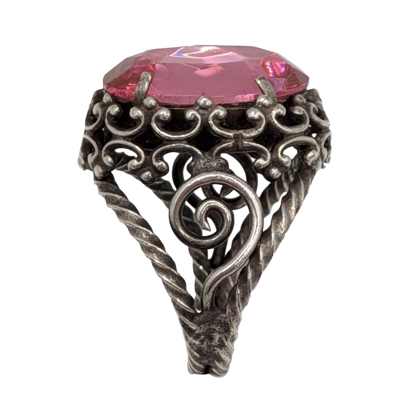 Sterling Silver Pink Rhinestone Open Work Adjustable Ring (1 of 4)