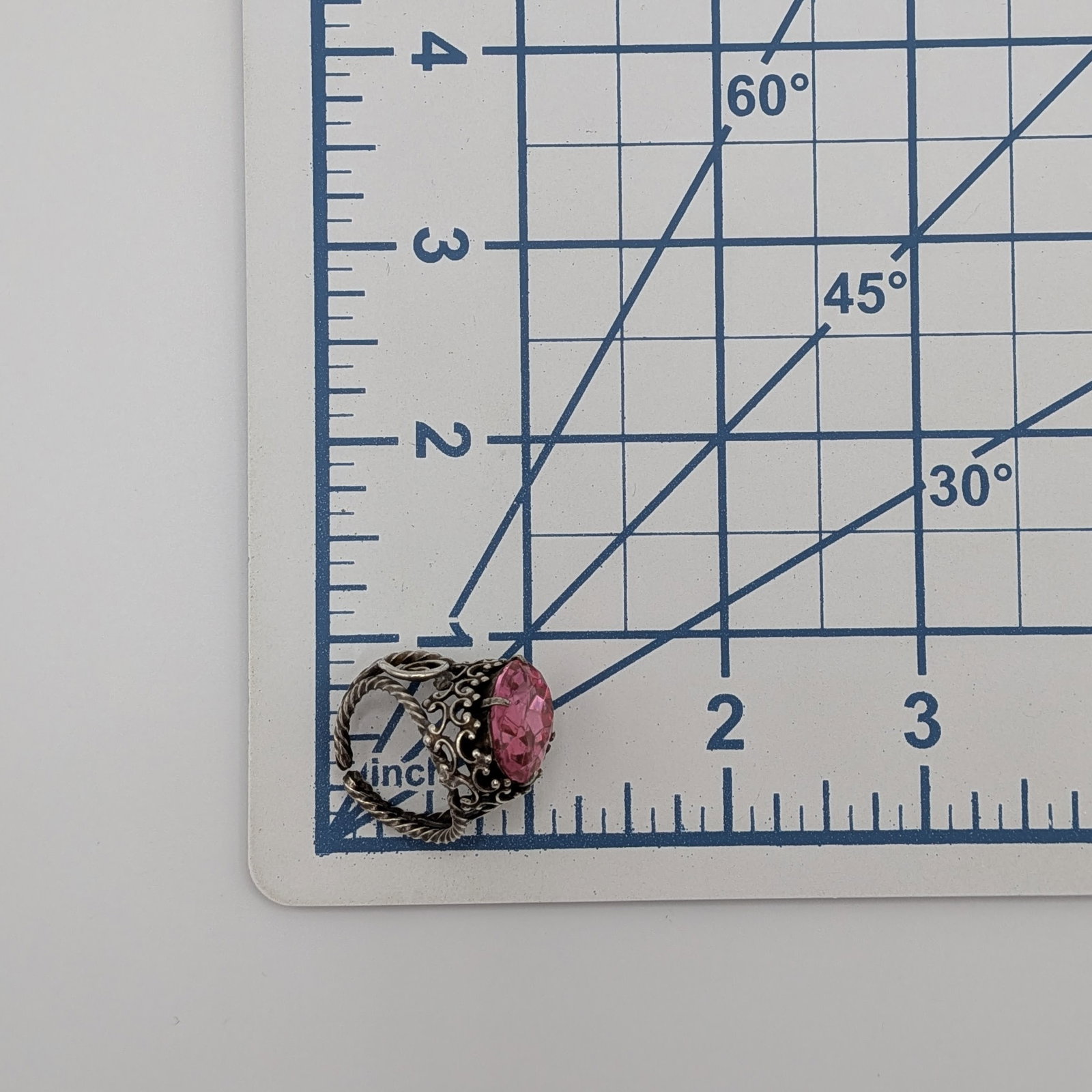 Sterling Silver Pink Rhinestone Open Work Adjustable Ring - 4