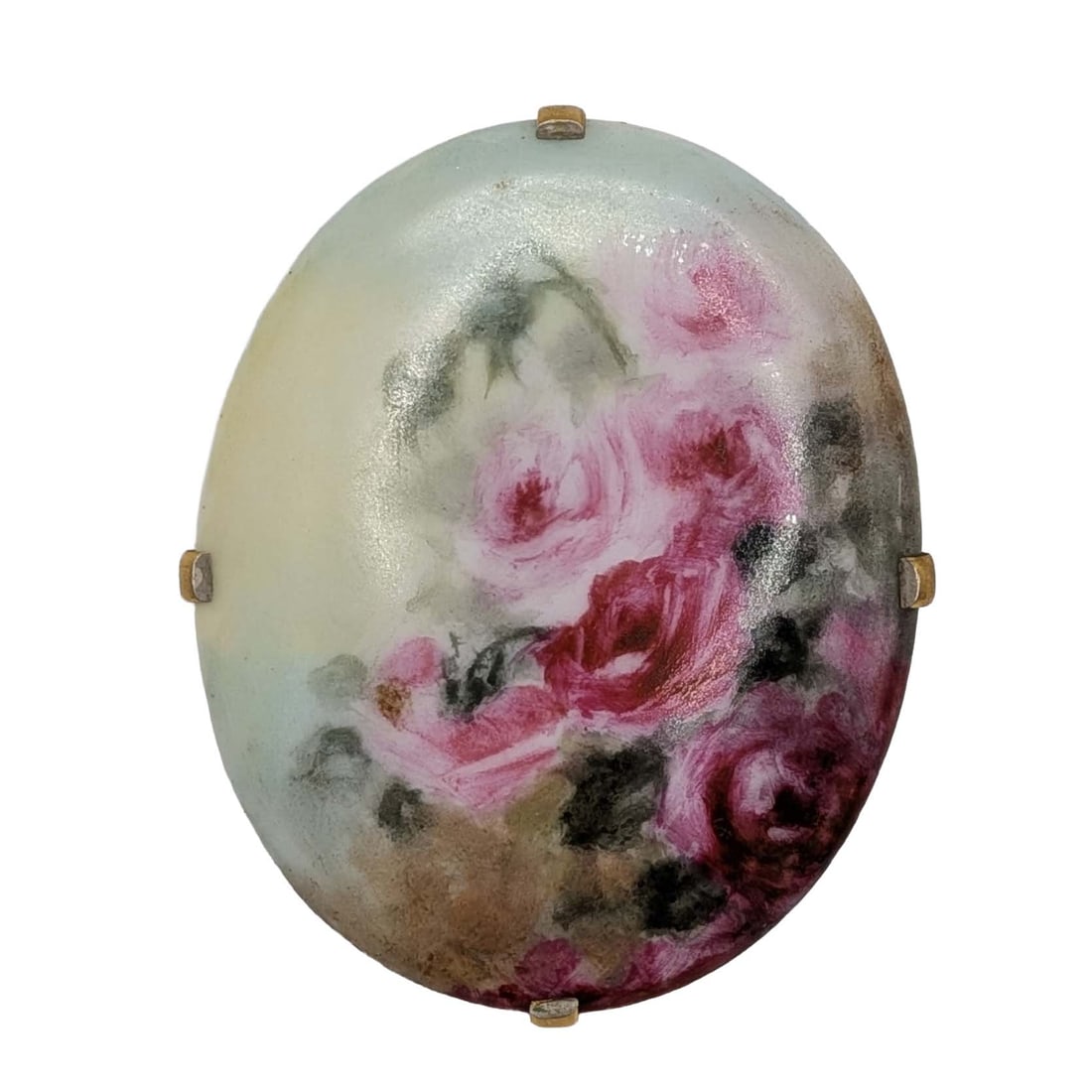 Signed Gold Tone Porcelain Hand Painted Rose Brooch: Signed Gold Tone Metal, Porcelain Hand Painted Rose Brooch. Signed Zola J OH. 25g