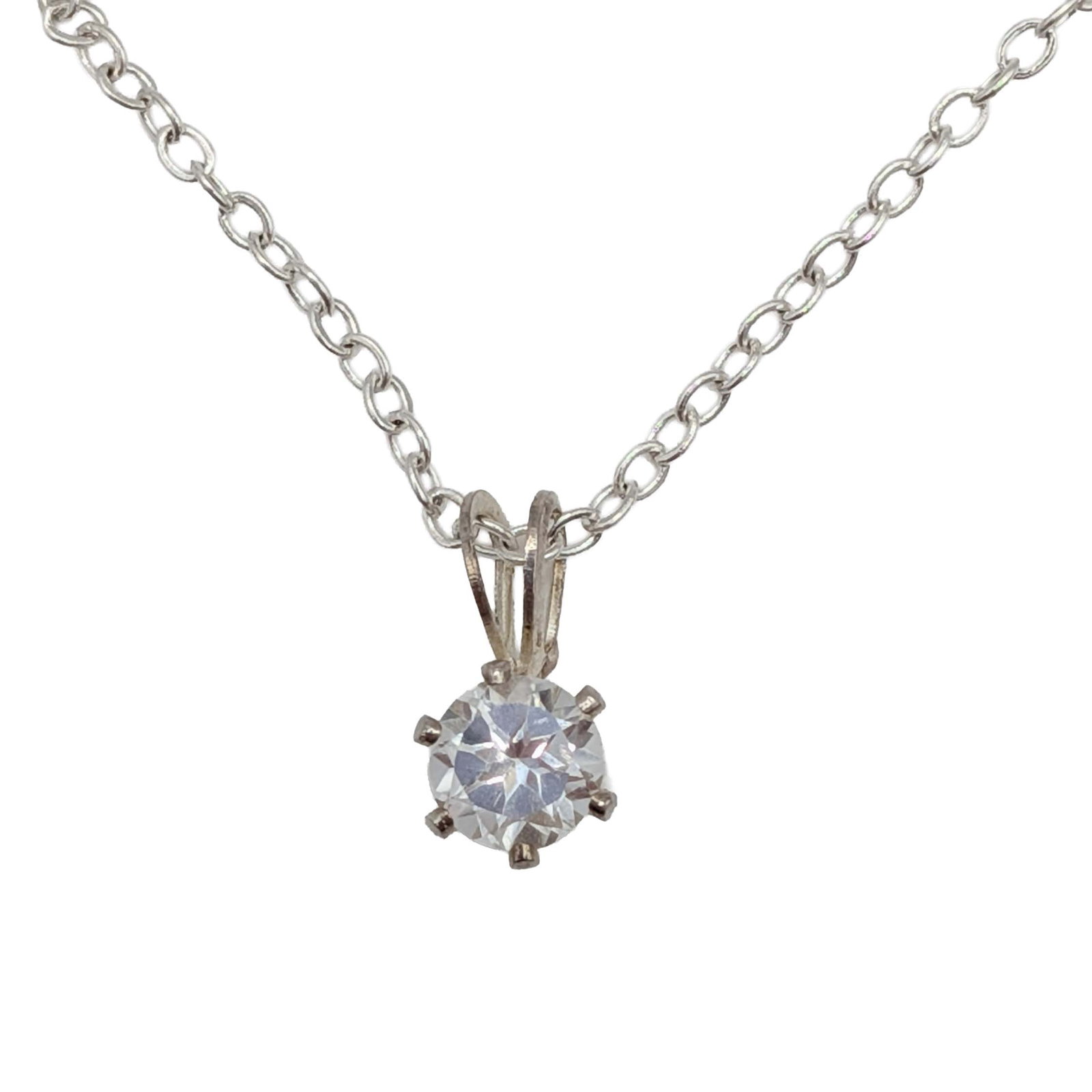 Effy Silver Plated CZ Solitaire Necklace: Effy Silver Plated Metal, CZ Solitaire Pendant Necklace. 20in Length. 1.9g