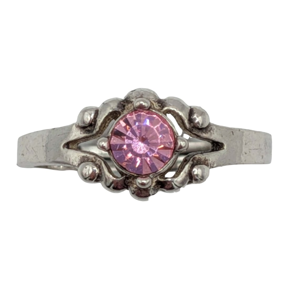 Avon Sterling Silver Pink Rhinestone Four Point Adjustable Ring (1 of 5)