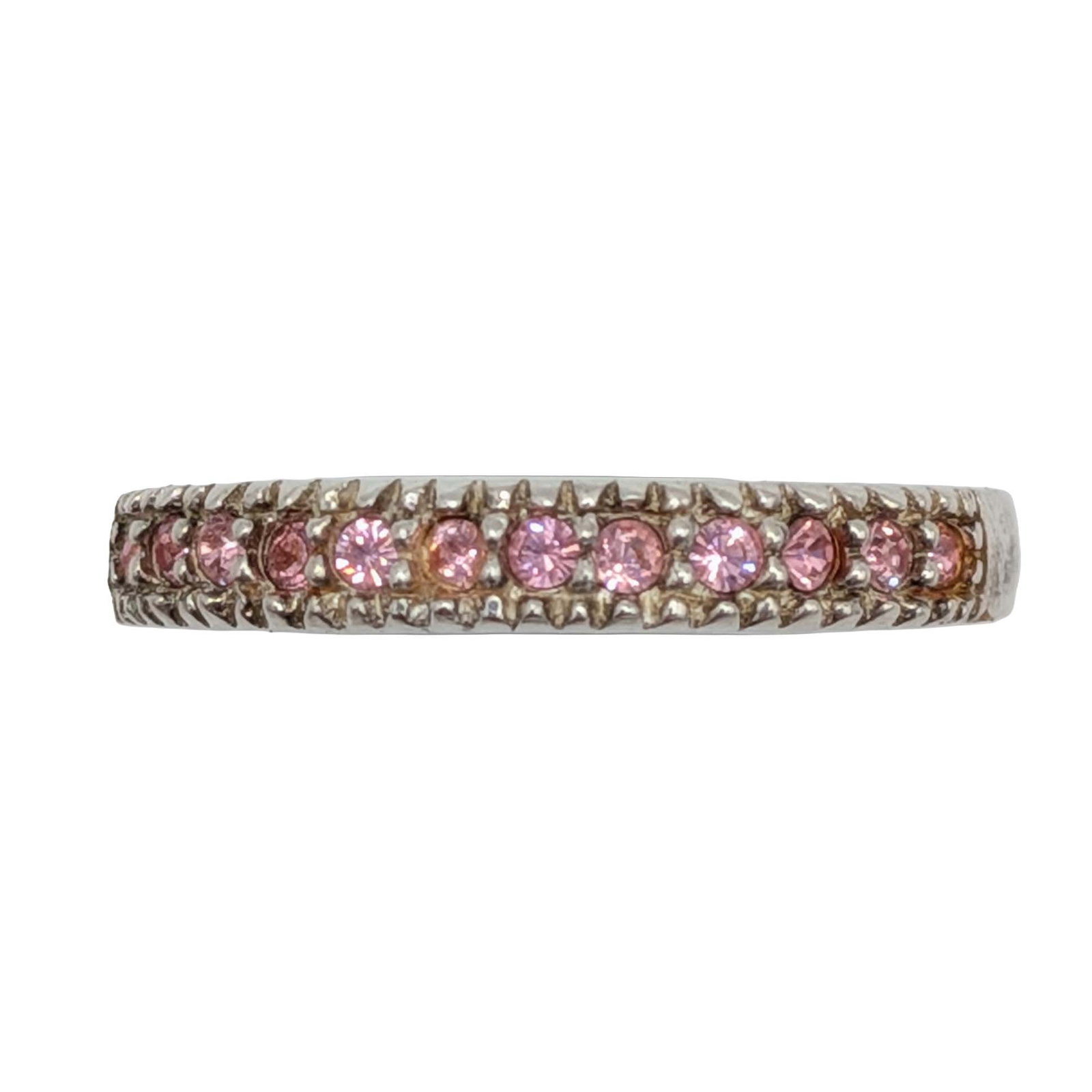 Avon Sterling Silver Pink Rhinestone Half Round Eternity Band Ring Size 8.25 (1 of 4)
