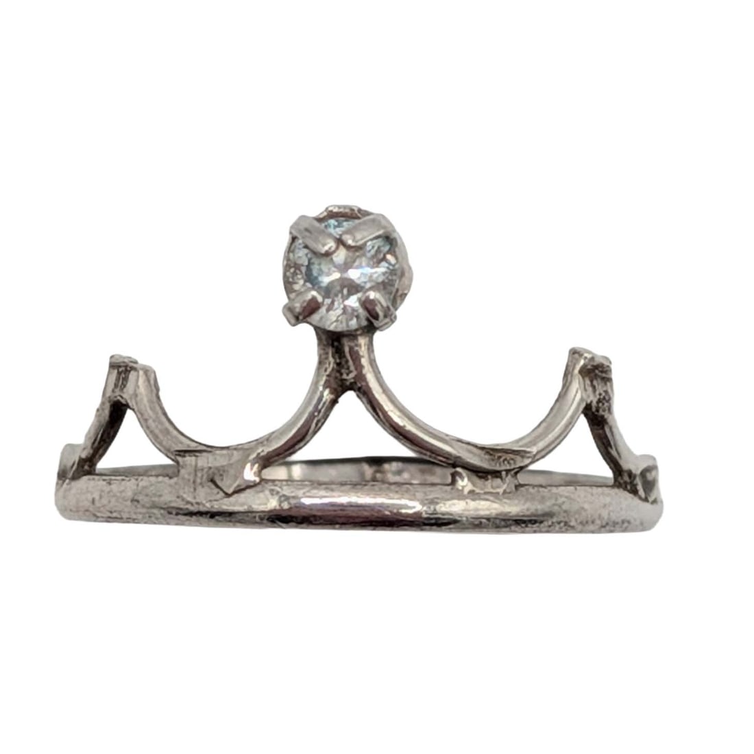 Sterling Silver Rhinestone Crown Ring Size 5: Sterling Silver, White Rhinestone Crown Ring. Size 5. Signed 925. .7g