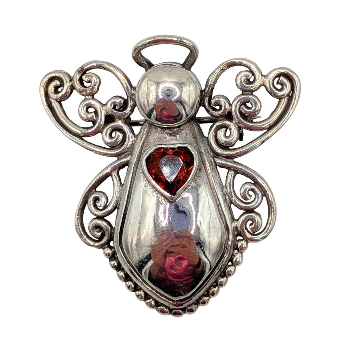 Sterling Silver Red Rhinestone Heart Angel Pendant/Brooch (1 of 3)
