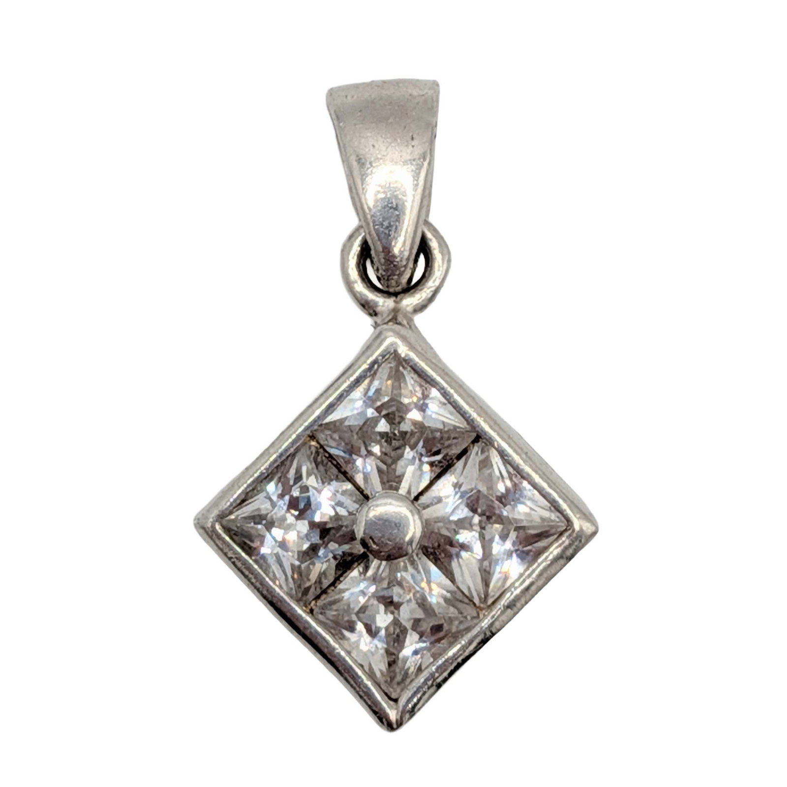 Sterling Silver White Rhinestone Princess Cut Quad Pendant (1 of 3)