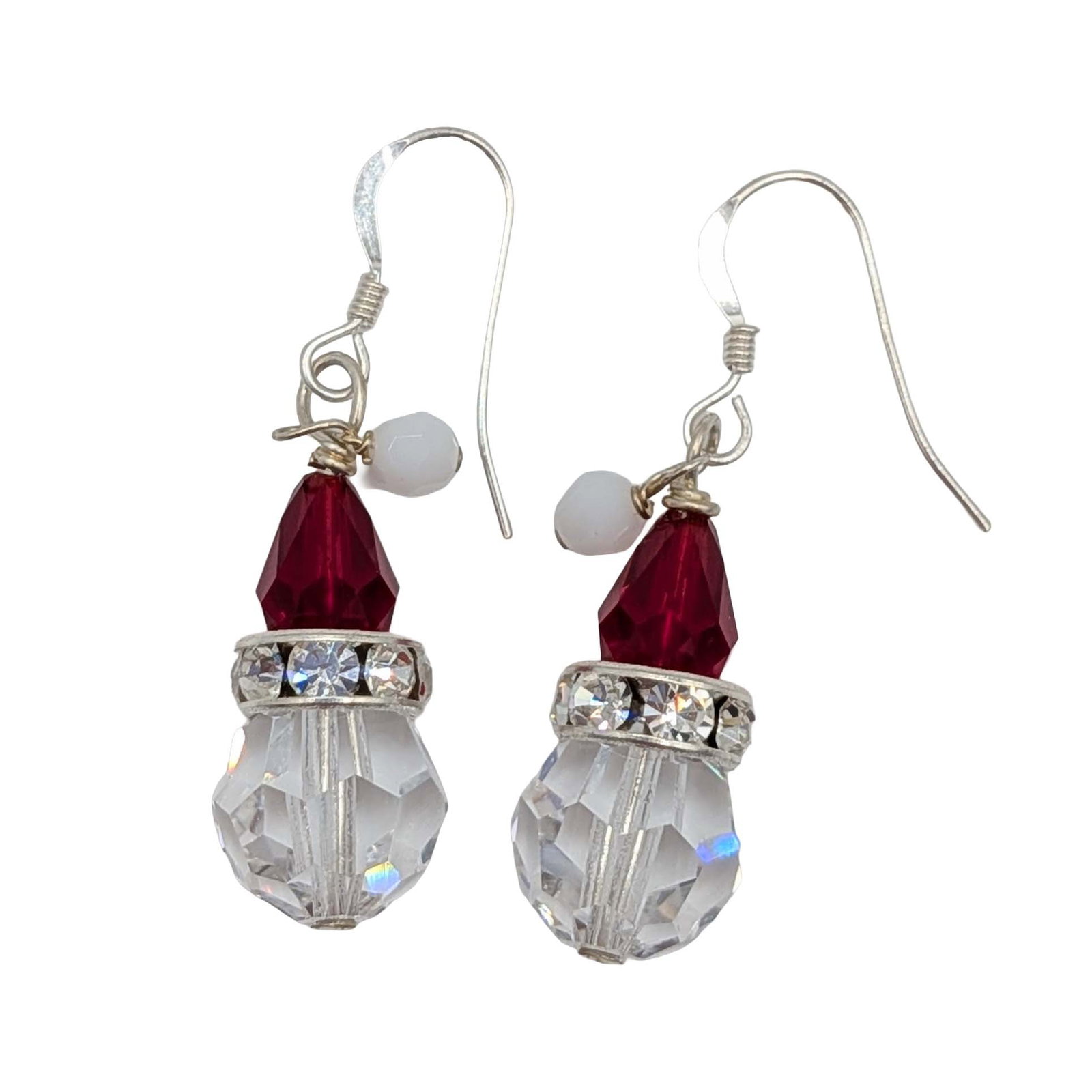 Sterling Silver Crystal Beaded Santa Hat Earrings (1 of 3)