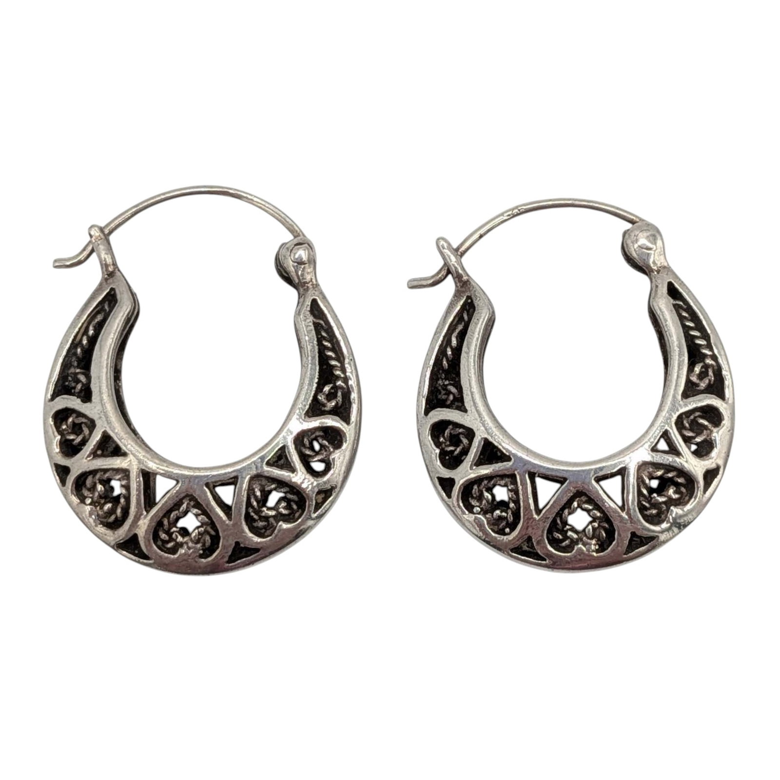 Sterling Silver Open Heart Scrollwork Hoop Earrings (1 of 3)