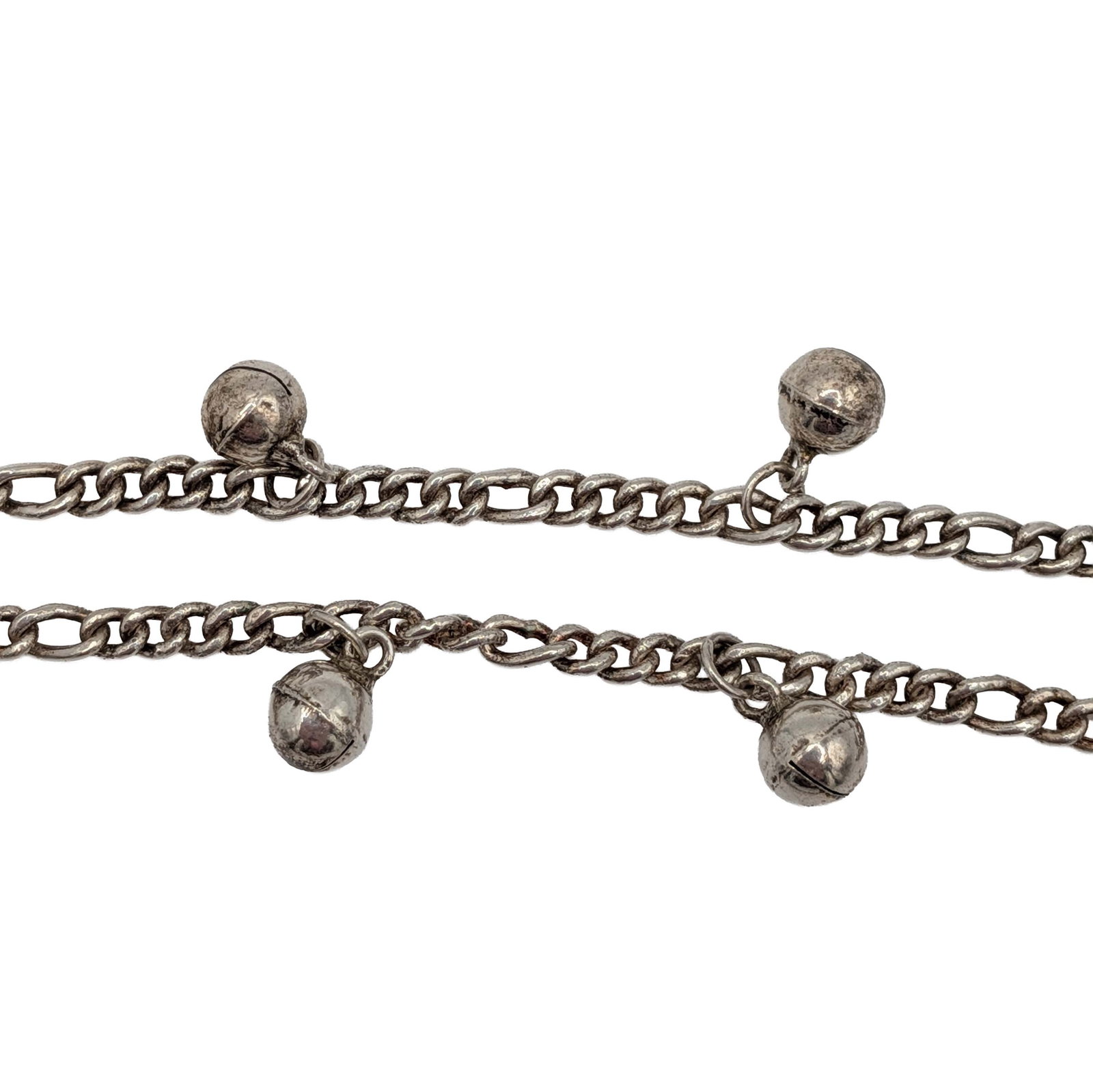 Sterling Silver Bell Charm Figaro Chain Anklet: Sterling Silver 3mm Bell Charm Figaro Chain Anklet 10in Length. Signed 925. 9.7g