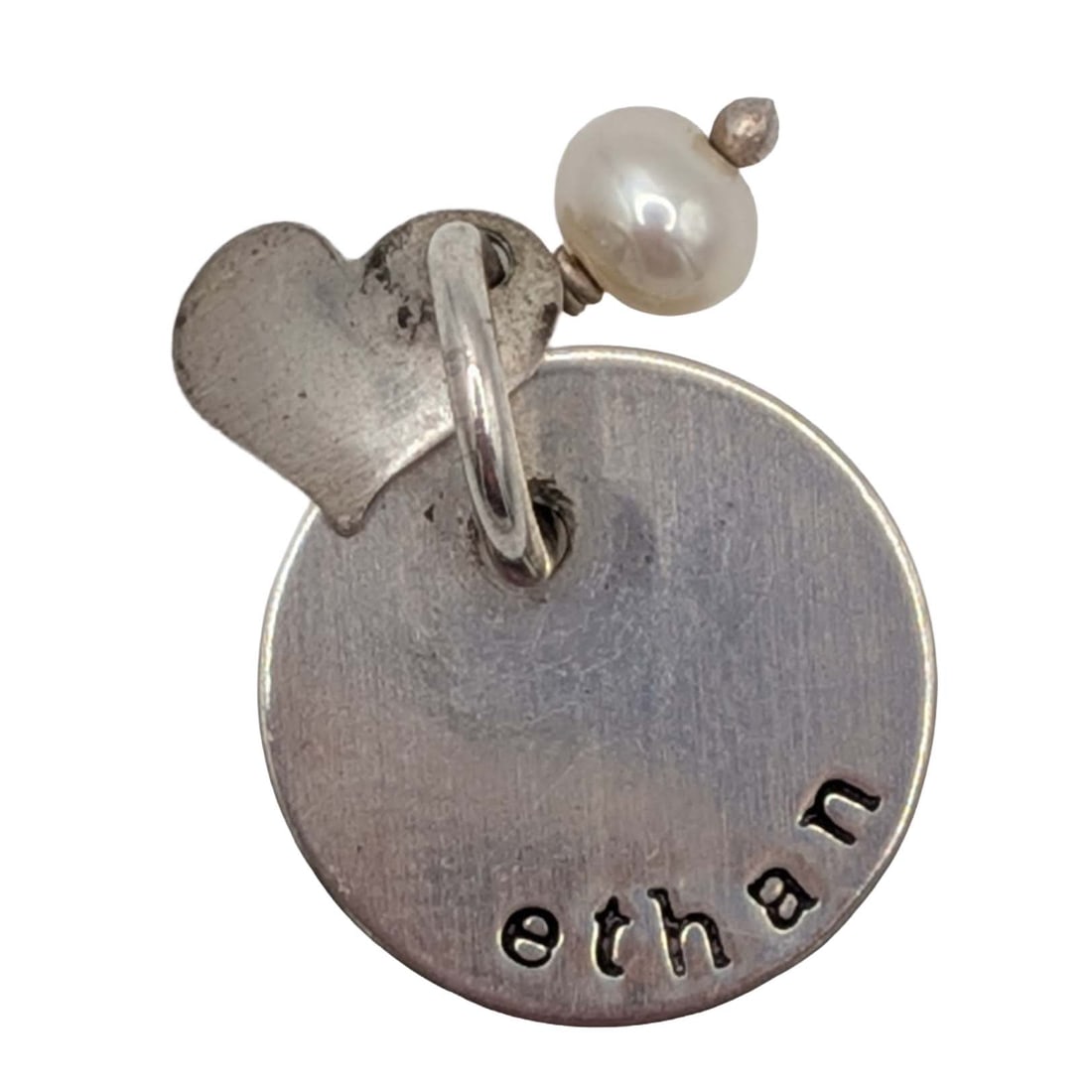 Sterling Silver Pearl Stamped Name Disc Pendant (1 of 3)