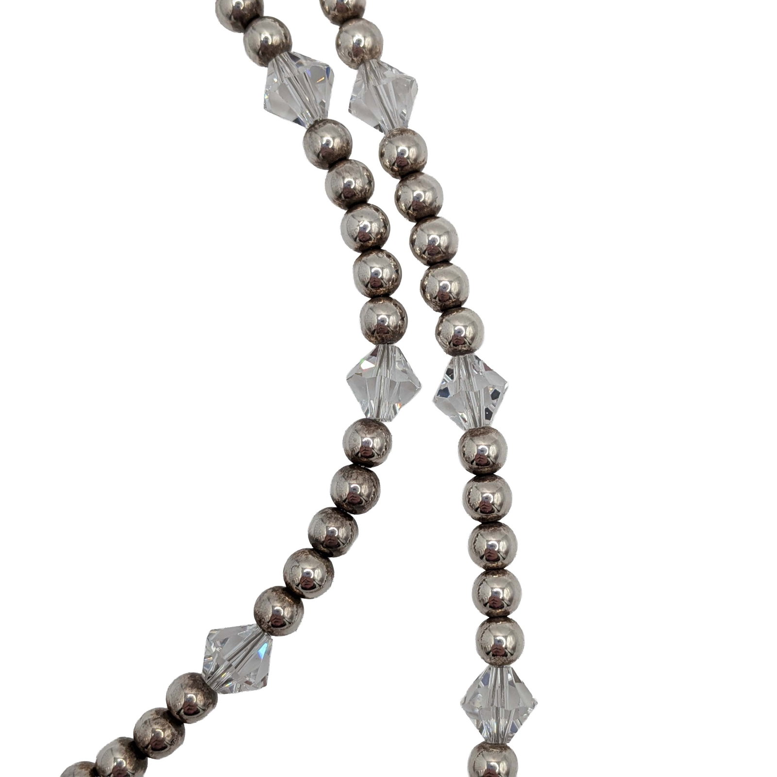 Sterling Silver Crystal Bead Choker Necklace: Sterling Silver, Crystal Bead Choker Necklace. 13.5-15in Length (Adjustable). Signed 925. 8.8g
