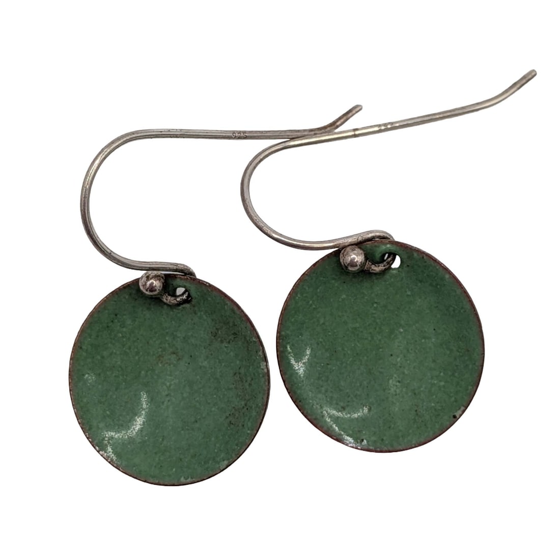 Sterling Silver Green Enamel Disc Dangle Earrings (1 of 3)