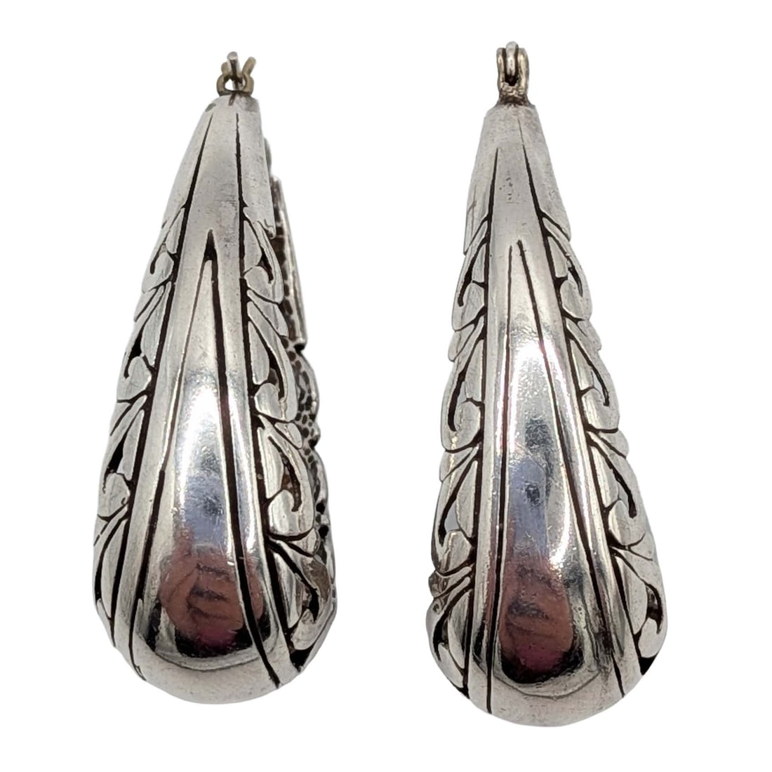 Signed Sterling Silver Long Open Scrollwork Oval Hoop Earrings (1 of 4)