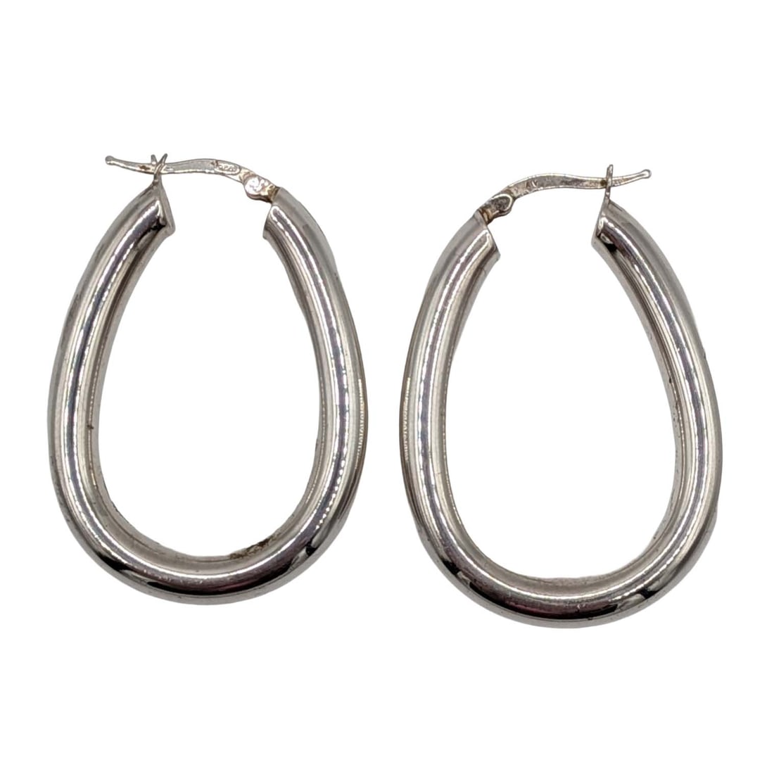 Signed Sterling Silver Thick Polished Oval Hoop Earrings (1 of 3)