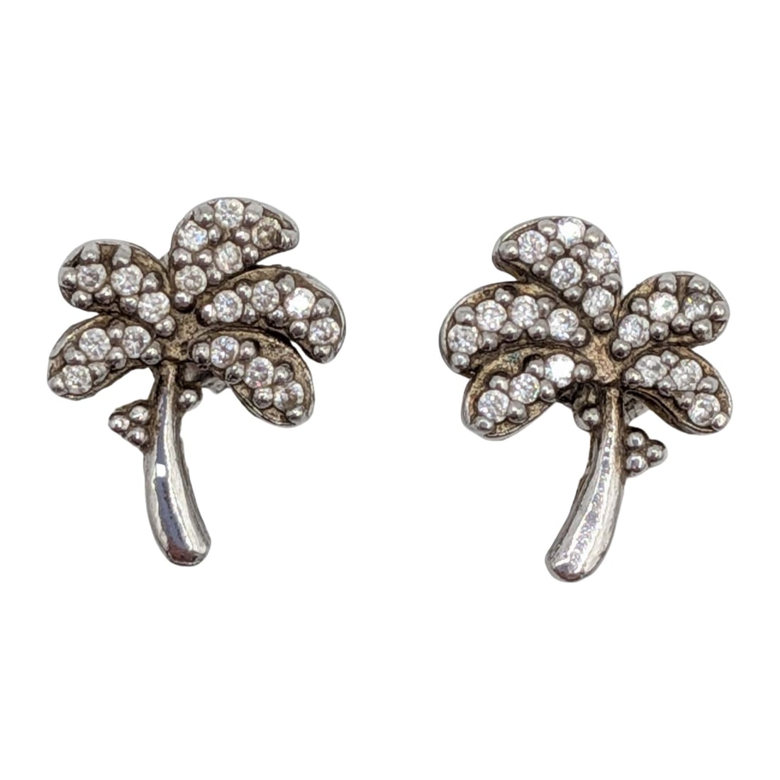 Signed Sterling Silver CZ Palm Tree Stud Earrings (1 of 3)