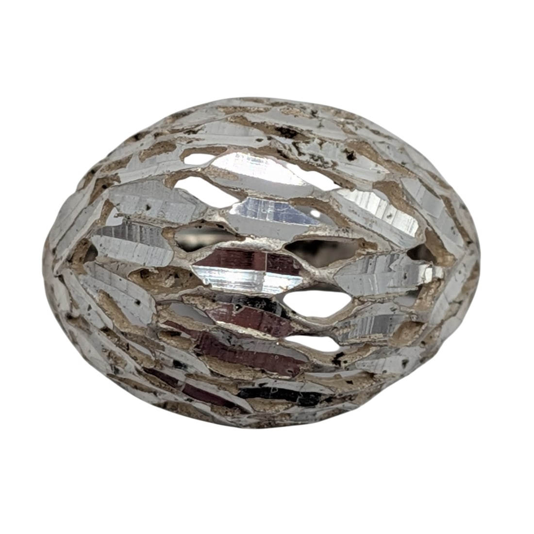Sterling Silver Pierced Diamond Cut Textured Dome Ring Size 7: Sterling Silver Pierced Diamond Cut Textured Dome Ring. Size 7. Signed Sterling. 12.2g