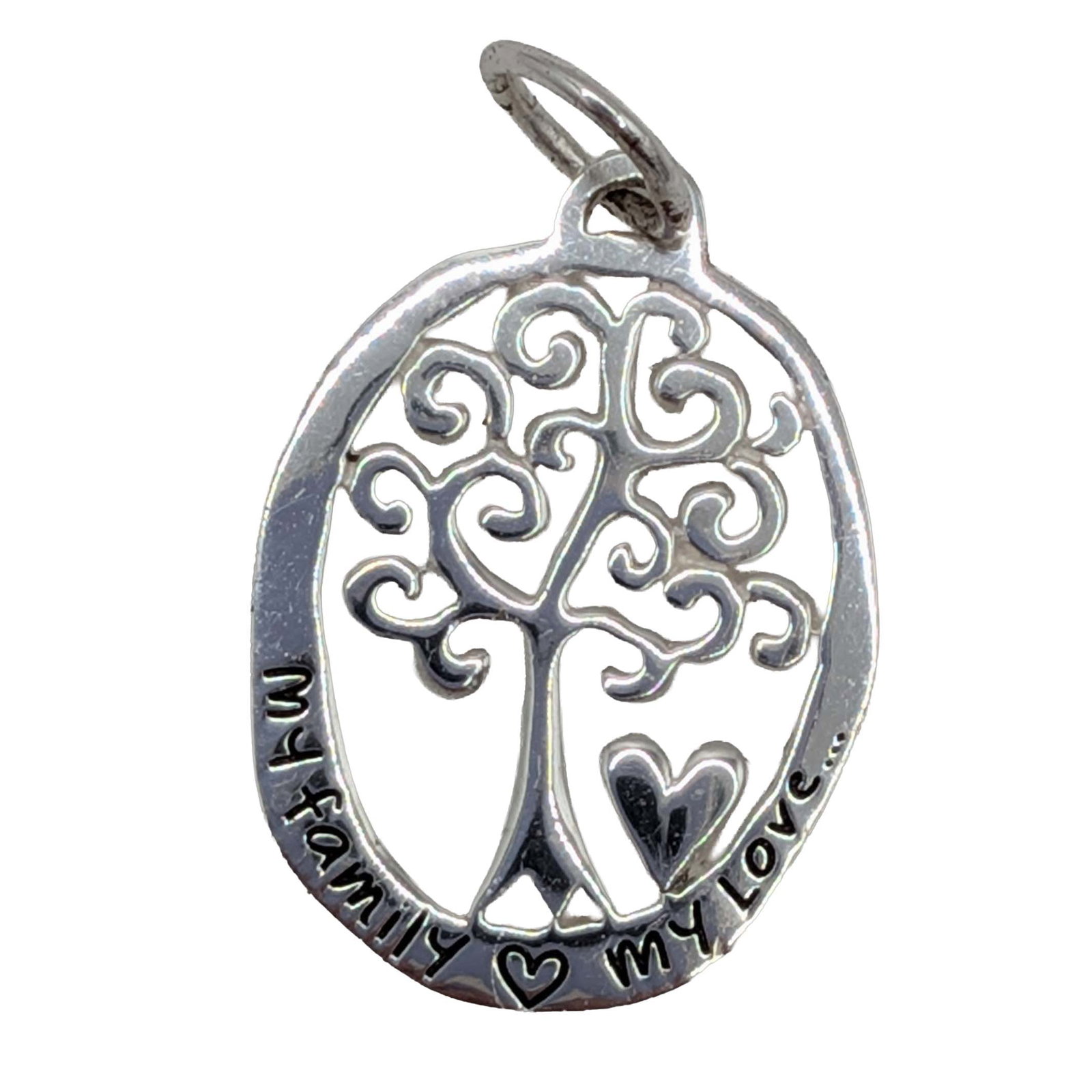 Signed Sterling Silver Engraved Family Tree Pendant: Signed Sterling Silver Engraved my family heart my love Family Tree Pendant. Signed 925 LA. 1.4g