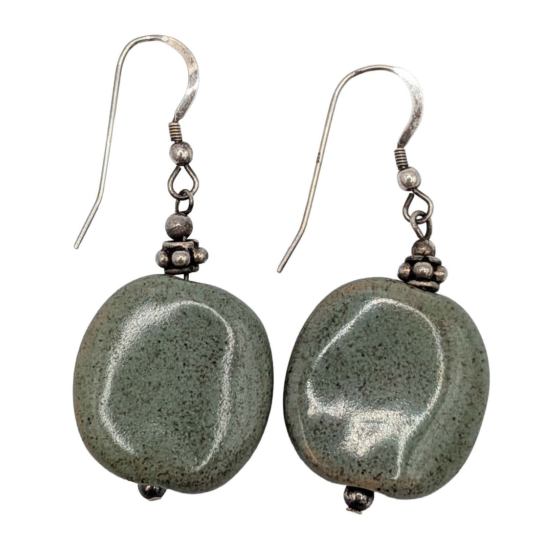 Sterling Silver Ceramic Bead Drop Earrings: Sterling Silver Glazed Ceramic Bead Dangle Earrings. Signed 925. 8.2g