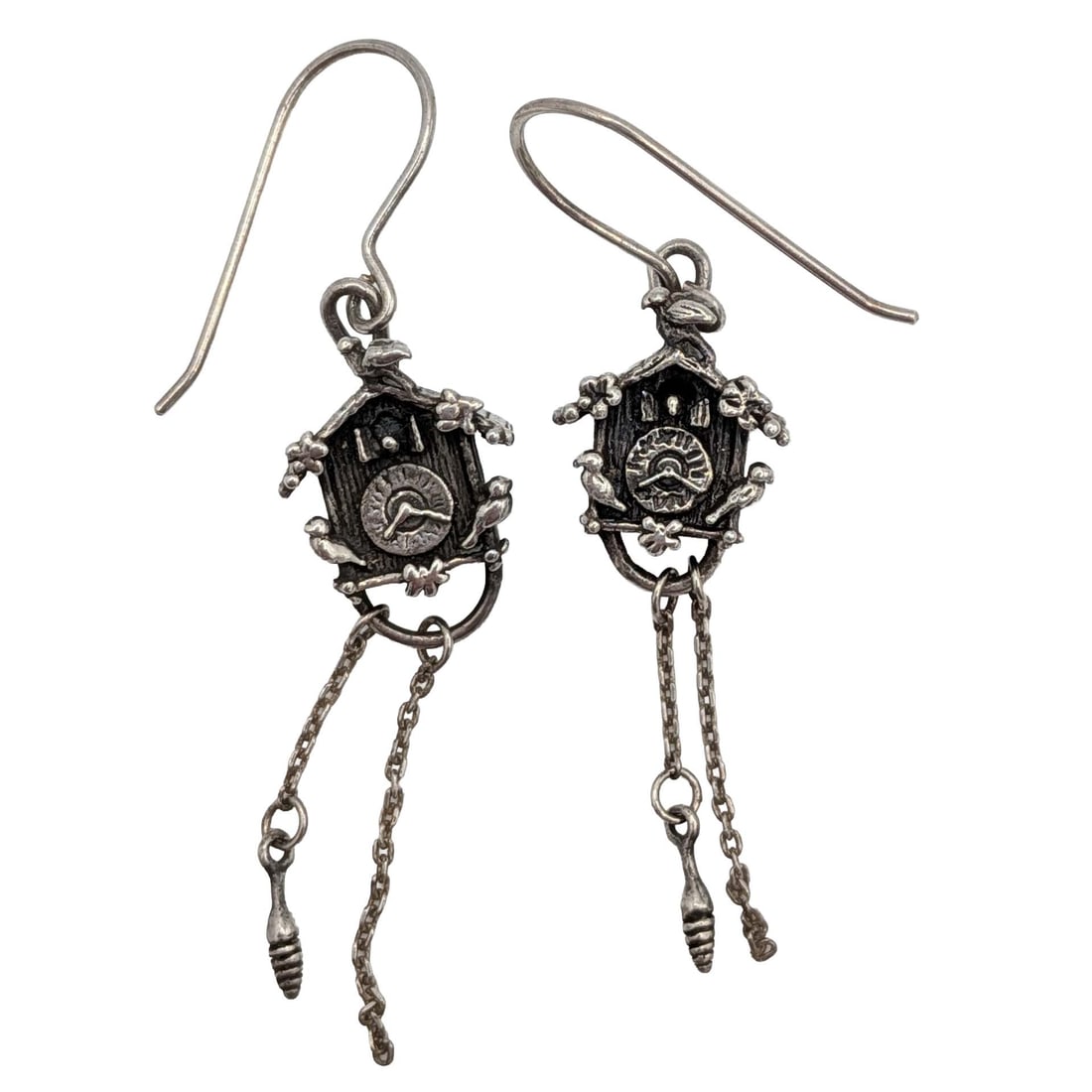 Sterling Silver Cuckoo Clock Dangle Earrings