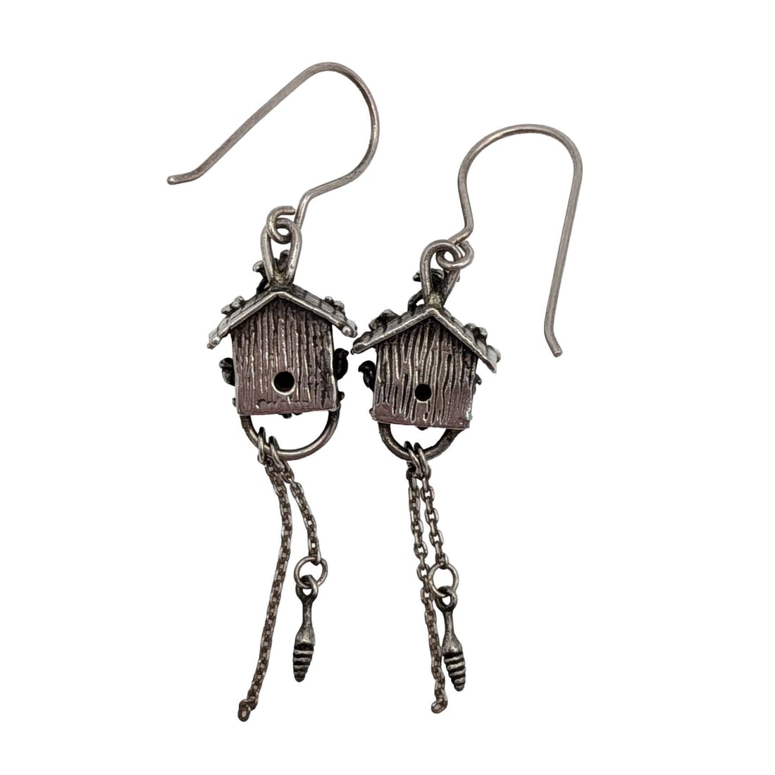 Sterling Silver Cuckoo Clock Dangle Earrings - 2
