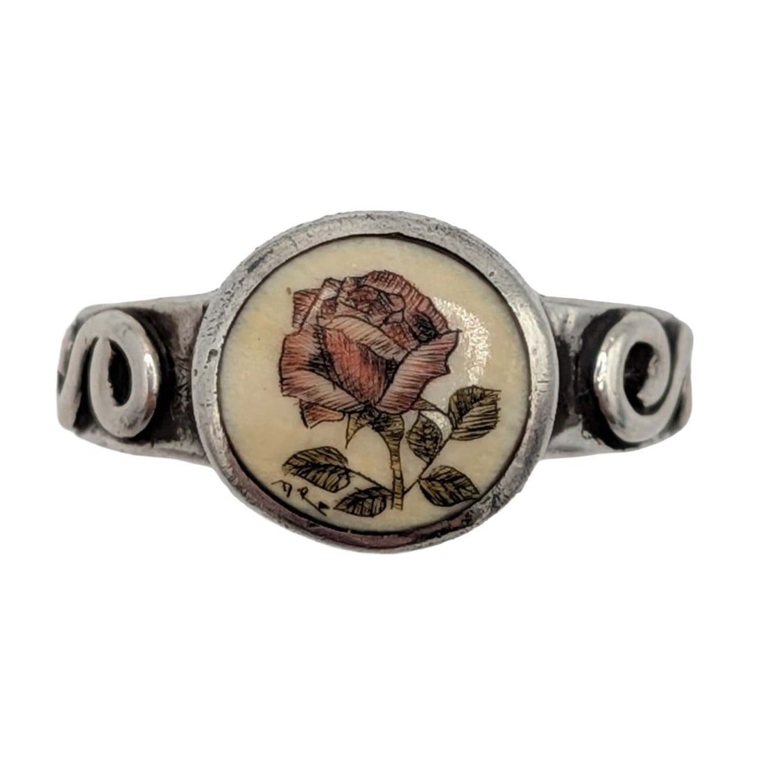 Signed Sterling Silver Rose Scroll Ring Size 6.5 (1 of 4)