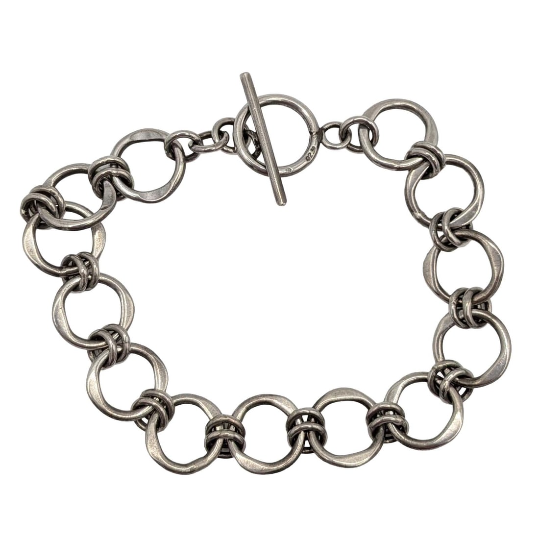 Signed Sterling Silver Forged Double Link Bracelet: Signed Sterling Silver Forged Double Link Toggle Clasp Bracelet. 8in Length. Signed W in box 925. 15.4g