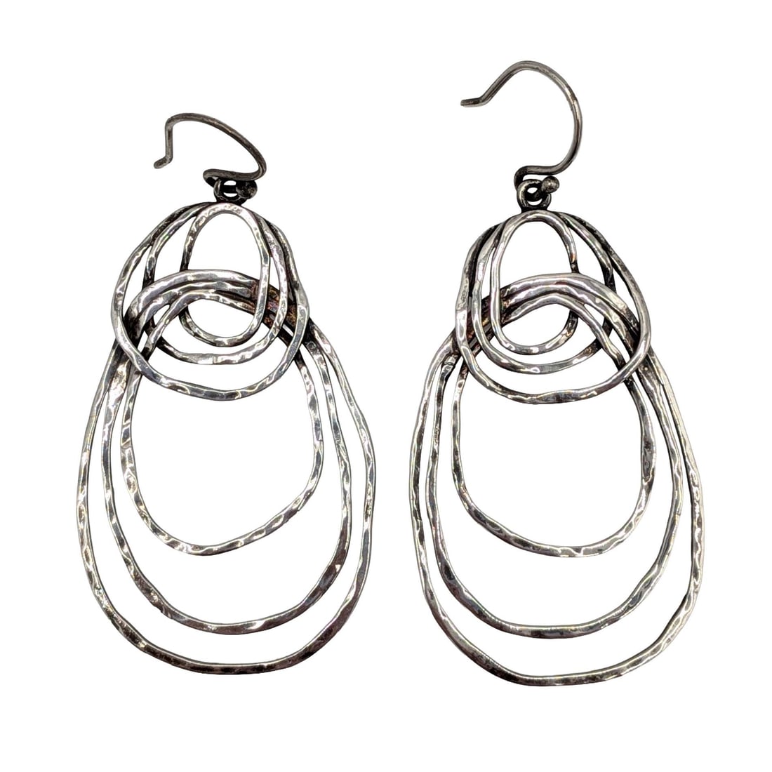 Sterling Silver Texture Intertwined Hoops Drop Earrings: Sterling Silver Textured Intertwined Hoops Drop Earrings. 5.9g