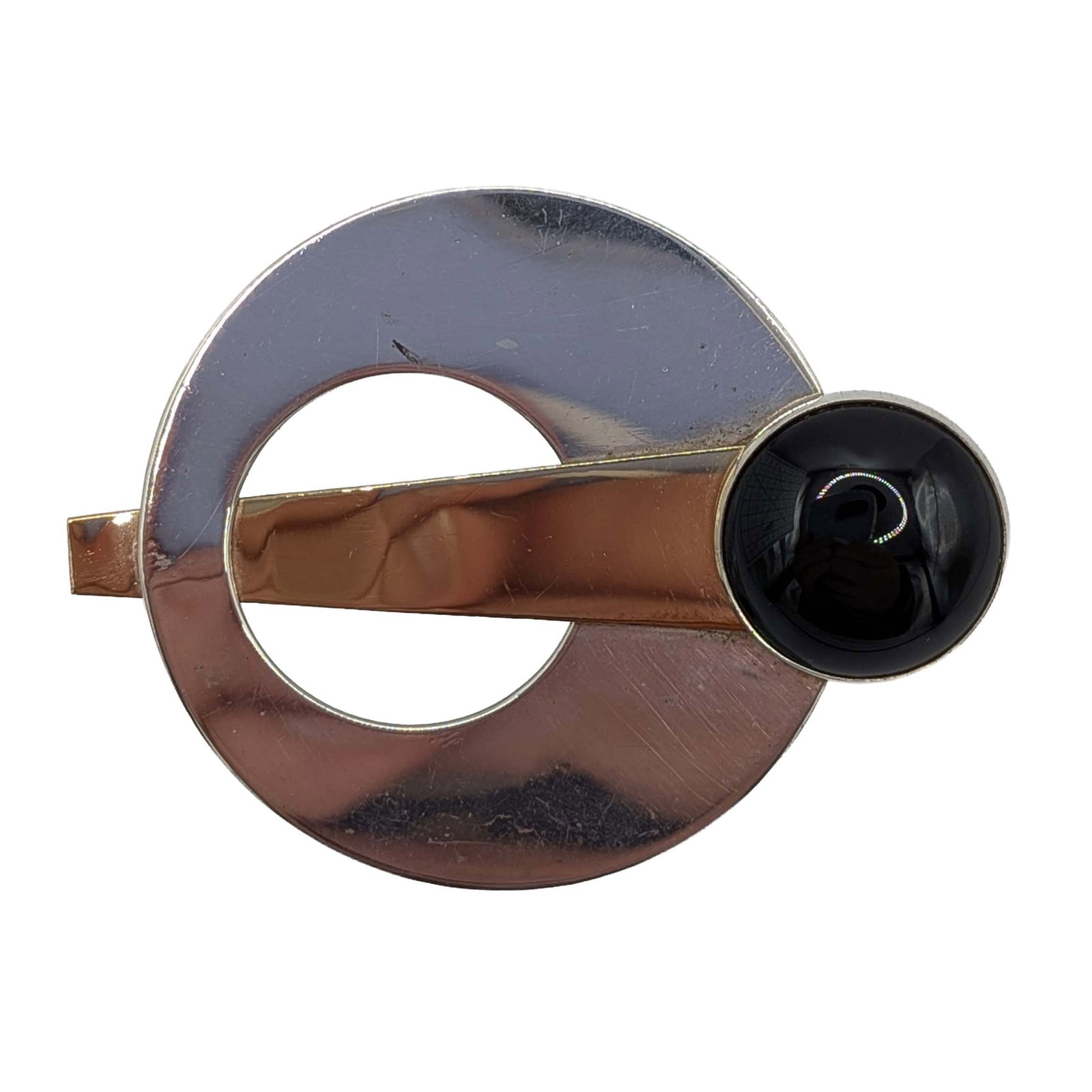 Signed Sterling Silver Gold Filled Onyx Modernist Brooch: Signed Sterling Silver, Gold Filled, Onyx Modernist Brooch. Signed Sterling GF. 8.9g