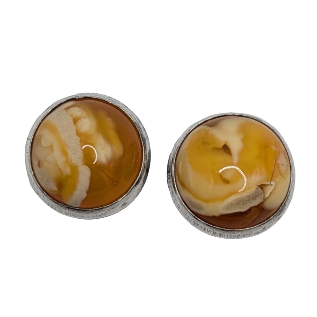Sterling Silver Butterscotch Amber Bezel Set Stud Earrings (1 of 3)