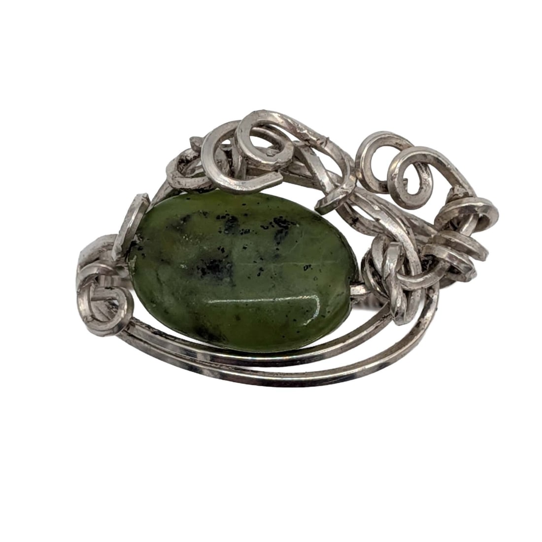Handmade Sterling Silver Moss Agate Wire Wrapped Swirl Ring Size 10 (1 of 4)