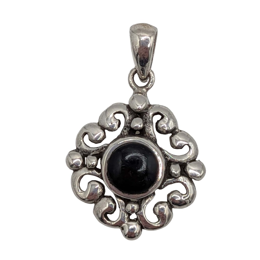 Murray Chuven Sterling Silver Onyx Open Scrollwork Pendant (1 of 4)