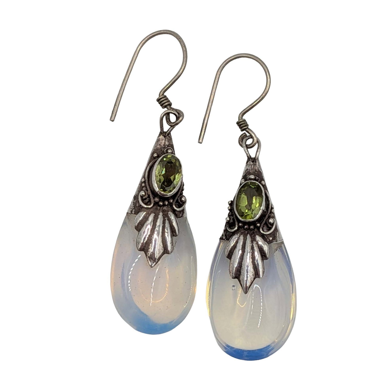 Sterling Silver Peridot Moonstone Teardrop Dangle Earrings (1 of 3)