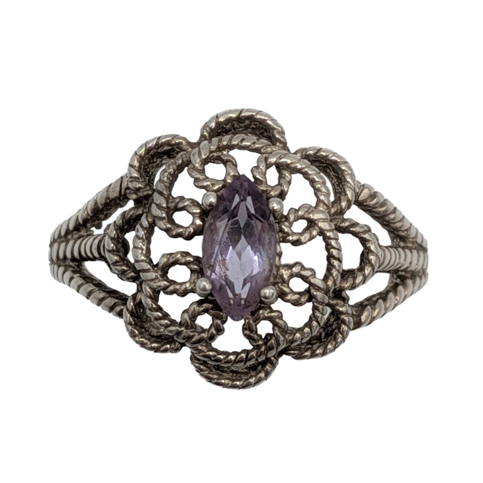Signed Sterling Silver Amethyst Filigree Dome Ring Size 9.5 (1 of 6)