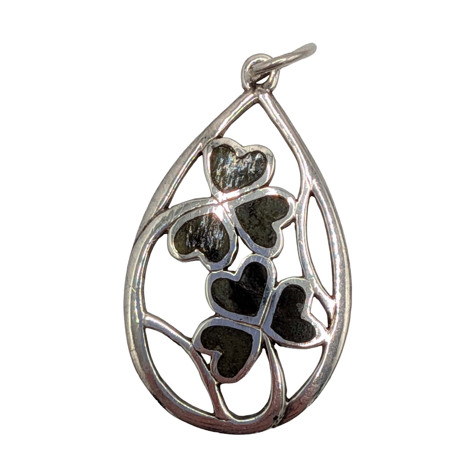 Irish Sterling Silver Moss Agate Double Shamrock Drop Pendant (1 of 3)