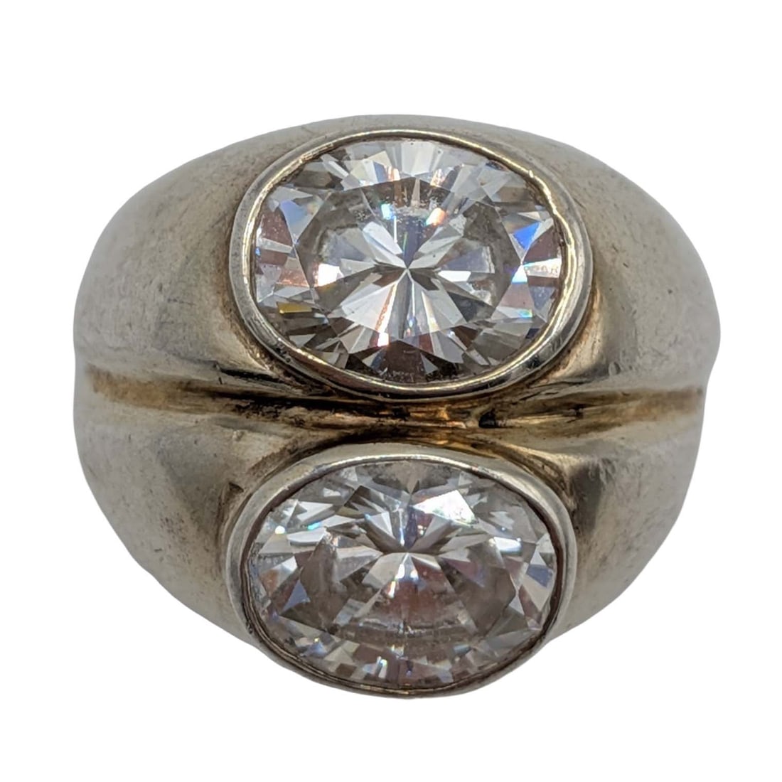 Signed Sterling Silver CZ Double Stone Dome Ring Size 5.75 (1 of 4)