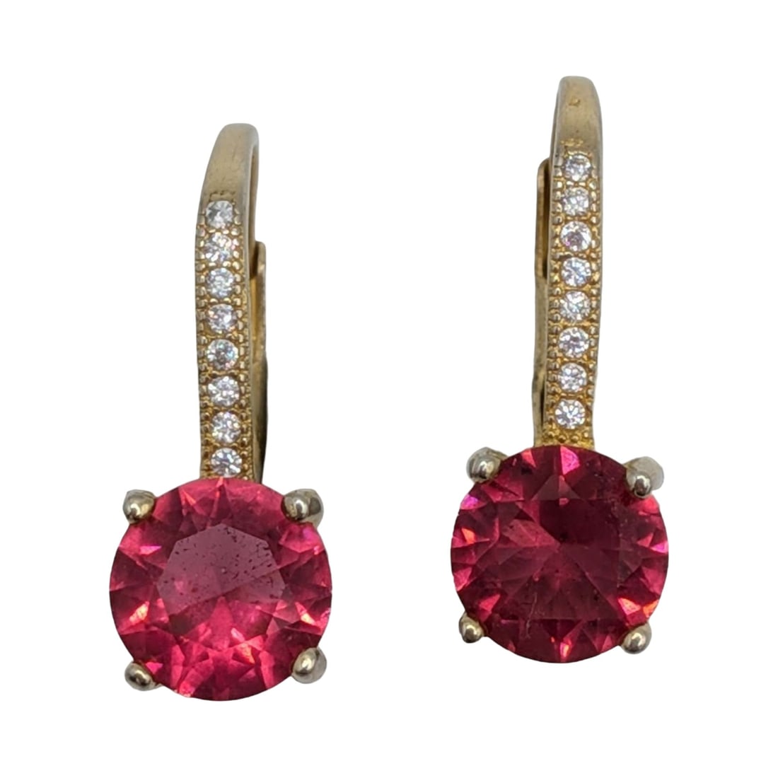 Gold Over Sterling Silver Rhinestone Round Cut Drop Earrings (1 of 3)