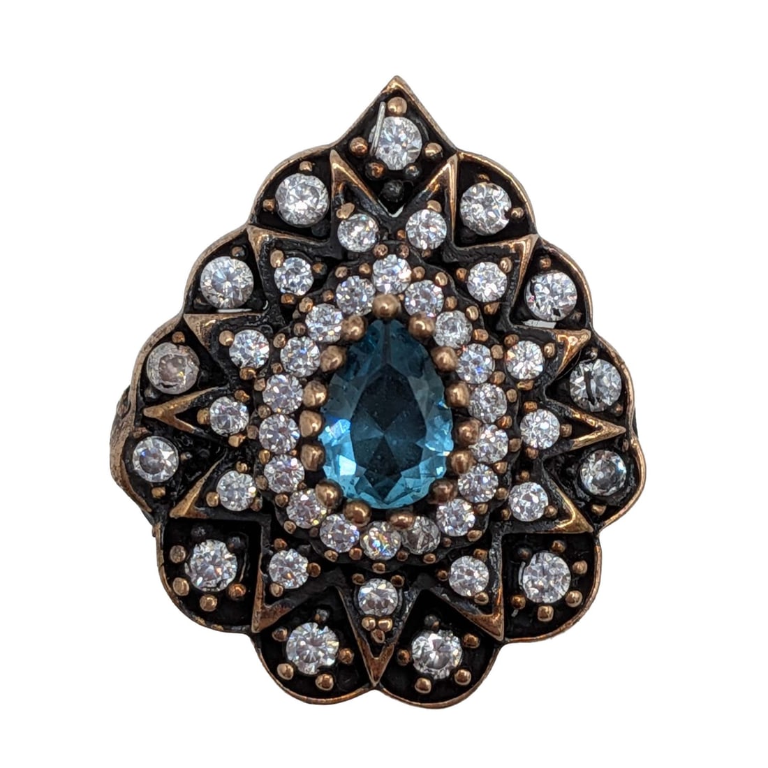 Bora Gold Over Sterling Silver CZ Pear Shaped Ring Size 7.5: Bora Gold Over Sterling Silver, CZ Pear Shaped Ring. Size 7.5. Signed rising sun Bora 925. 8.4g