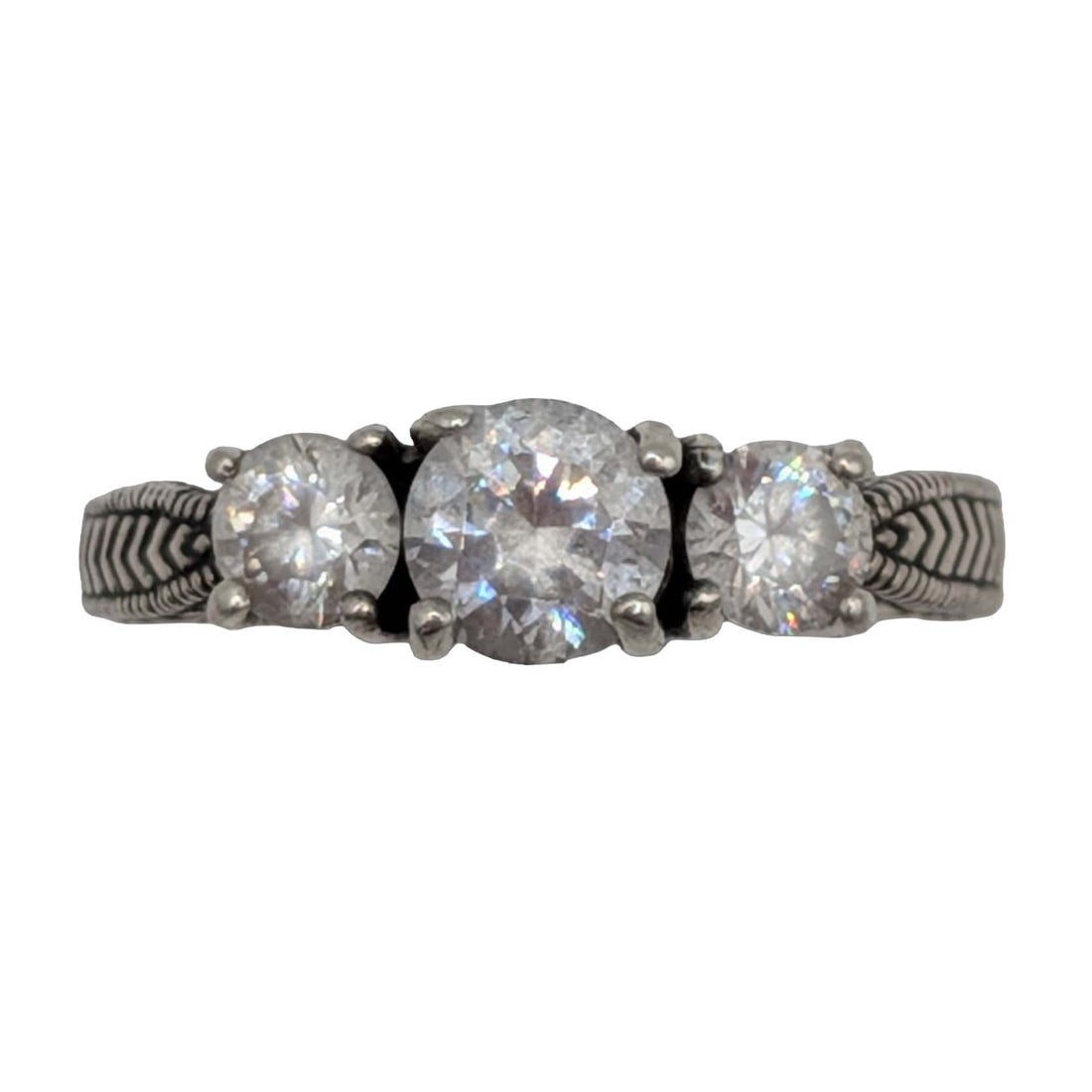 Sterling Silver CZ 3 Stone Trilogy Ring Size 6.75: Sterling Silver, CZ 3 Stone Trilogy Ring. Size 6.75. Signed 925. 5.4g