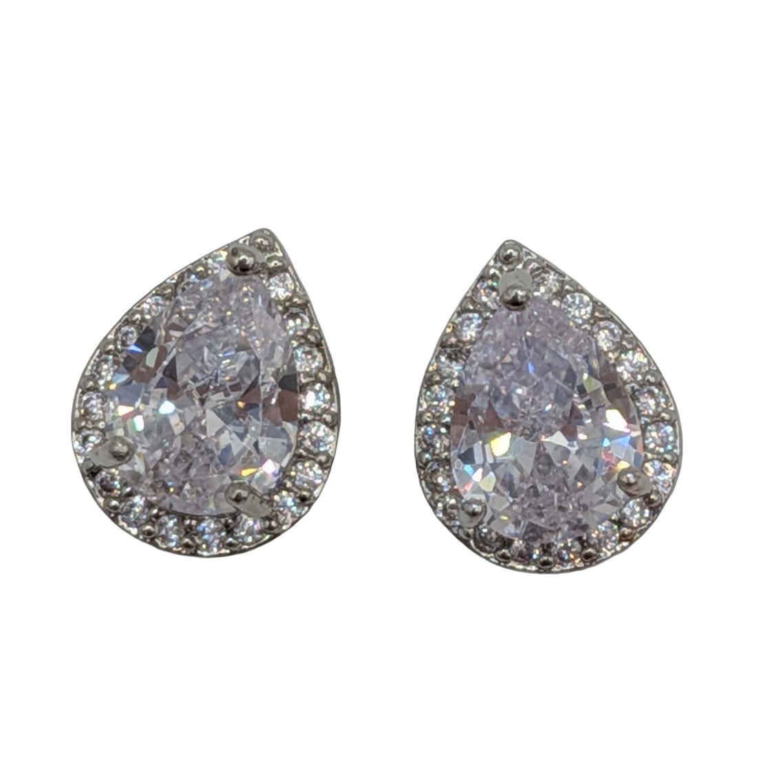 Sterling Silver CZ Pear Cut Halo Stud Earrings (1 of 3)