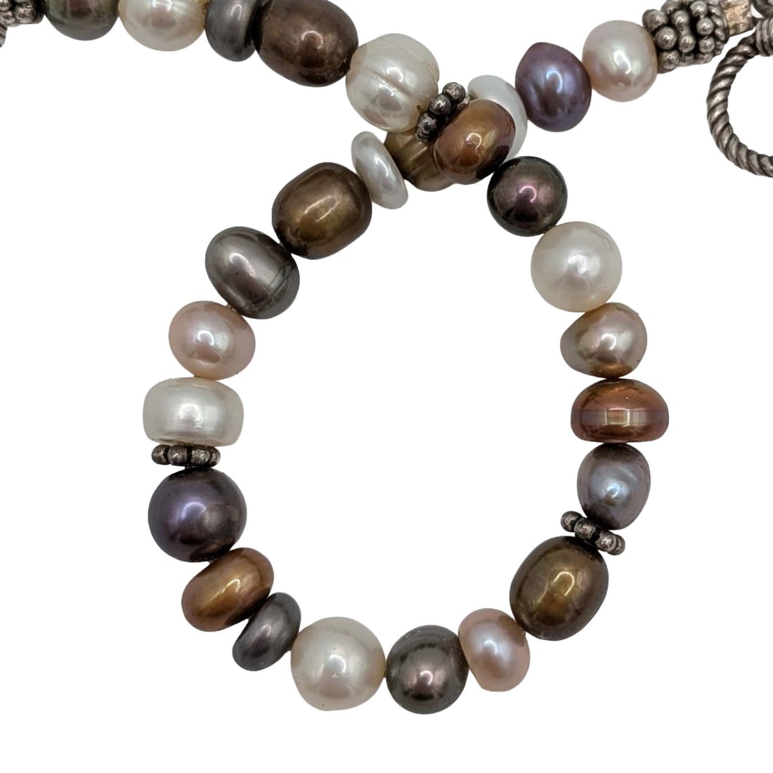 Sterling Silver Multi Colored Pearl Toggle Clasp Bracelet (1 of 3)